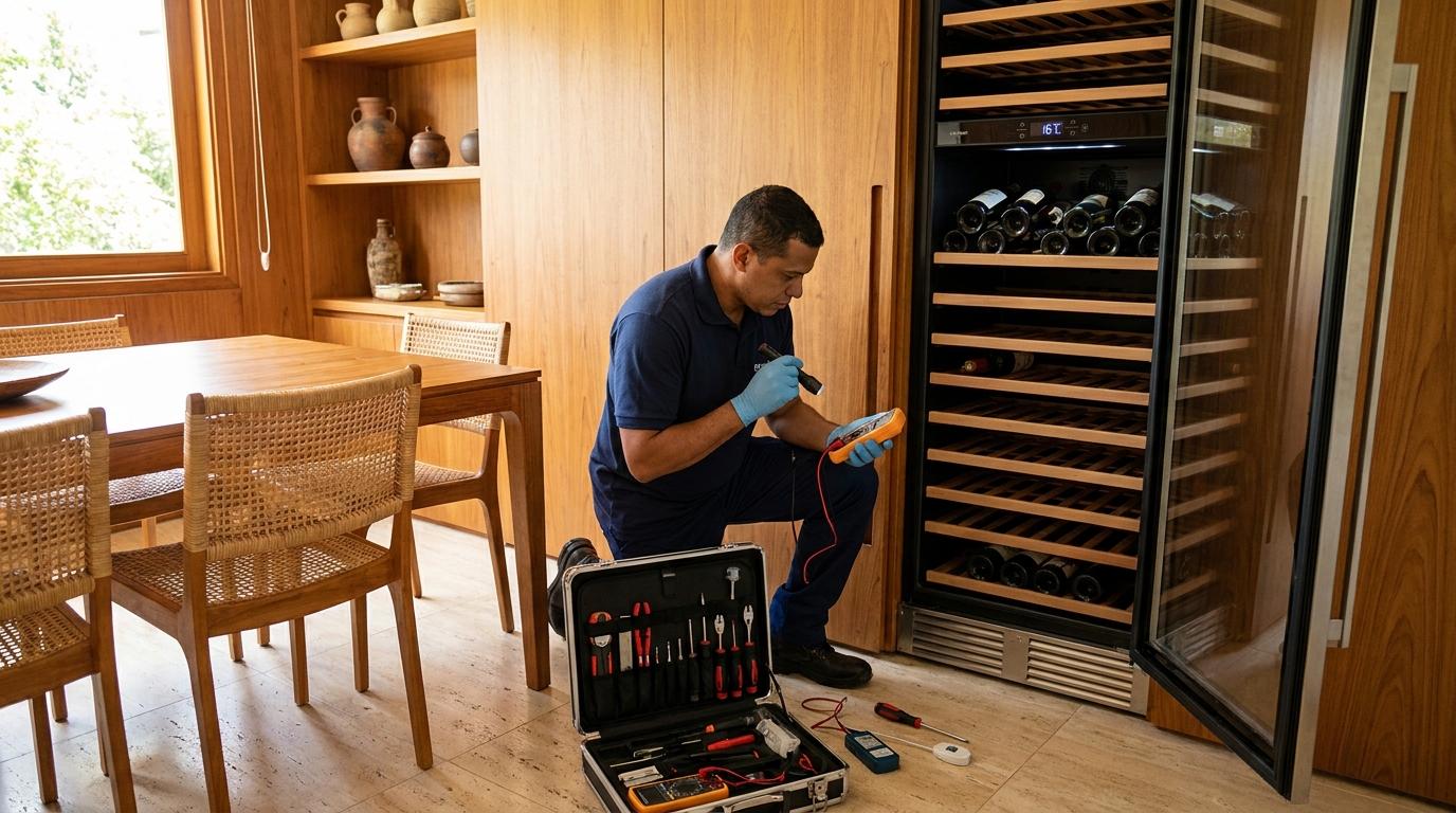 Substituição do termostato de uma adega climatizada em Maringá‑PR